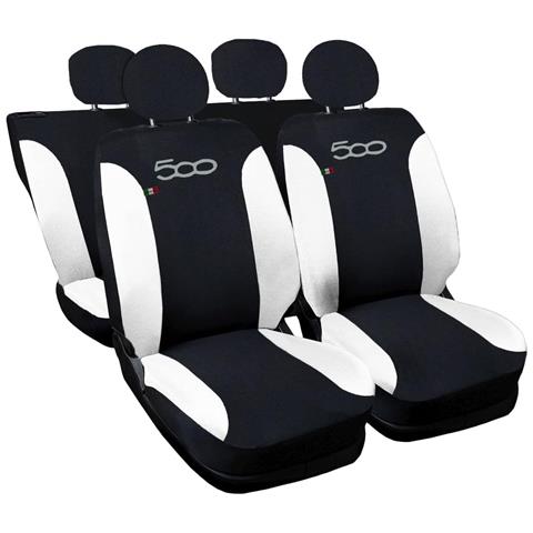 Coprisedili Auto Compatibili Per 500, Made In Italy, Set Di Copri Sedili Anteriori E Posteriori (bicolore) Con Copri Poggiatesta Incluso, Tessuto Poliestere, Colore - Nero \bianco - Foto 1