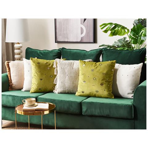 Set Di 2 Cuscini Aeonium Velluto 45 X 45 Cm Verde Oliva Trama Astratta - Foto 1
