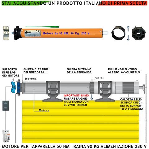 Tapparella Automatica Motore 230 V 220 W Potenza Di Traino 50 Nm Circa 90 Kg Blocco Sollevamento Telo Fine Corsa Regol - Foto 1
