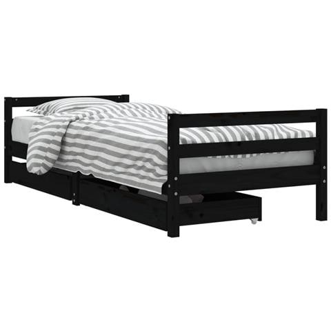 Giroletto Bambini Con Cassetti Nero 80x200cm Massello Di Pino - Foto 2