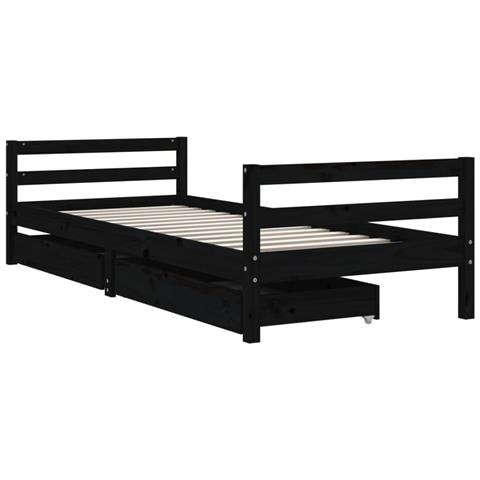 Giroletto Bambini Con Cassetti Nero 80x200cm Massello Di Pino - Foto 3