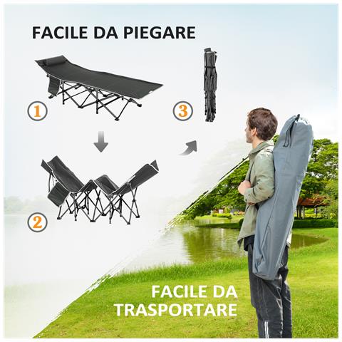 Lettino Pieghevole Da Campeggio Per Adulti Con Cuscino E Borsa Trasporto, 188x64.5x53cm - Blu - Foto 2