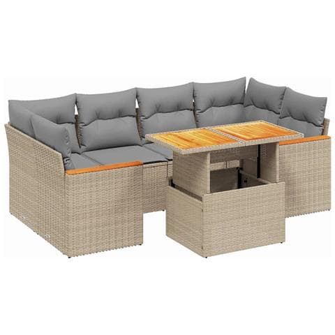 Set Divani Da Giardino 7 Pz Con Cuscini Beige In Polyrattan - Foto 1