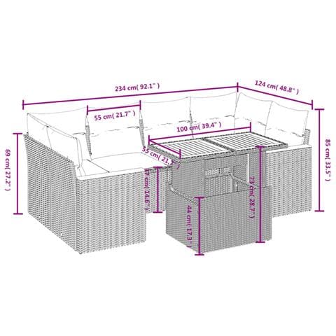Set Divani Da Giardino 7 Pz Con Cuscini Beige In Polyrattan - Foto 2