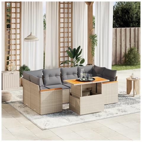 Set Divani Da Giardino 7 Pz Con Cuscini Beige In Polyrattan - Foto 3
