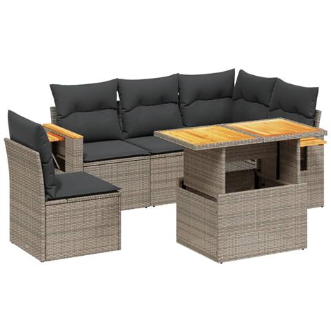 Set Divano Da Giardino 6 Pz Con Cuscini Grigio In Polyrattan - Foto 2