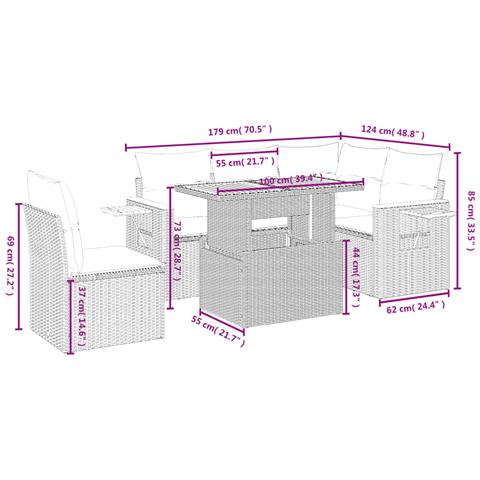 Set Divano Da Giardino 6 Pz Con Cuscini Grigio In Polyrattan - Foto 3