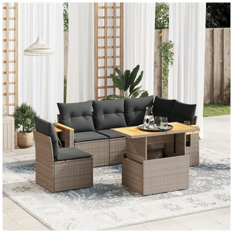 Set Divano Da Giardino 6 Pz Con Cuscini Grigio In Polyrattan - Foto 1