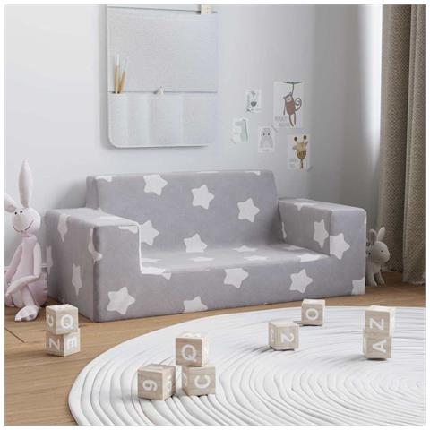 Divano per Bambini 2 Posti Grigio Chiaro Stelle Morbido Peluche - Foto 7