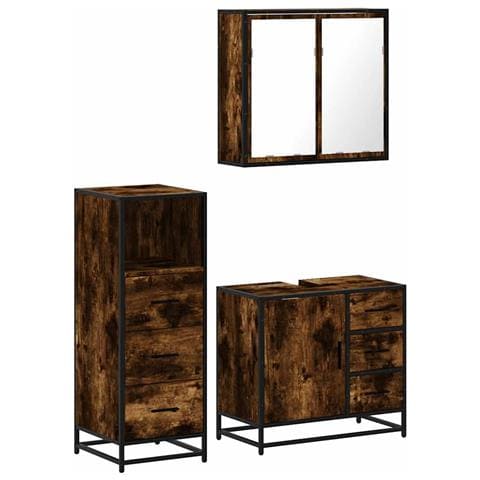 Set Mobili Da Bagno 3 Pz Rovere Fumo In Legno Multistrato - Foto 2