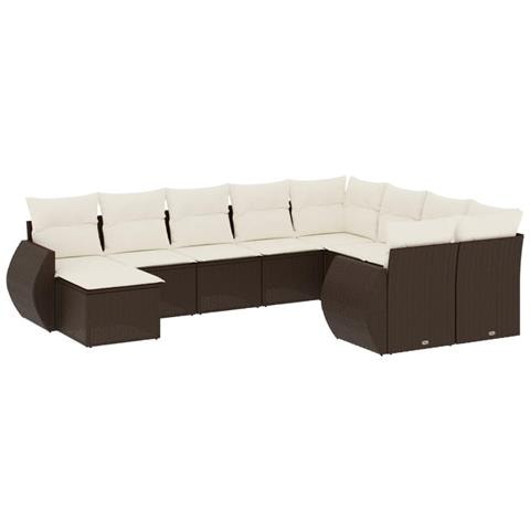 Set Divani Da Giardino 10pz Con Cuscini In Polyrattan Marrone - Foto 2