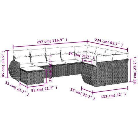 Set Divani Da Giardino 10pz Con Cuscini In Polyrattan Marrone - Foto 3