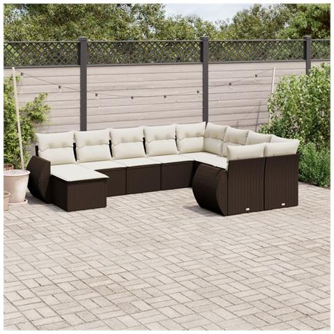 Set Divani Da Giardino 10pz Con Cuscini In Polyrattan Marrone - Foto 1