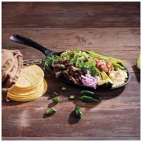 37345 Padella Per Fajita In Ghisa Stagionata Induzione Da 25x18cm Per Barbecue, Forno Nero - Foto 8