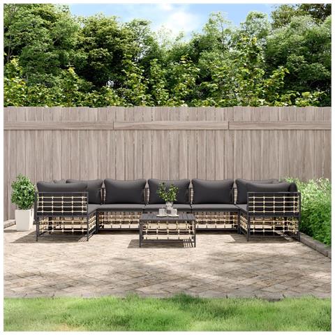 Set Divani da Giardino 8 pz con Cuscini Antracite in Polyrattan - Foto 2