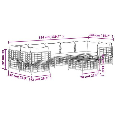 Set Divani da Giardino 8 pz con Cuscini Antracite in Polyrattan - Foto 9