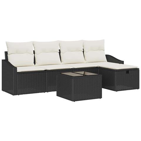 Set Divano Giardino 6 Pezzi con Cuscini Nero Polyrattan - Foto 1