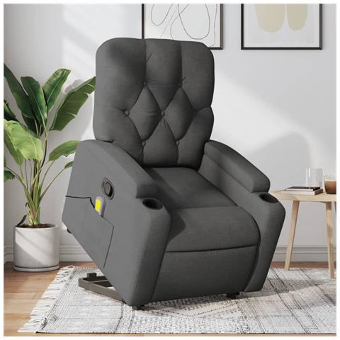 Poltrona Alzapersona Massaggi Reclinabile Grigio Scuro Tessuto - Foto 2