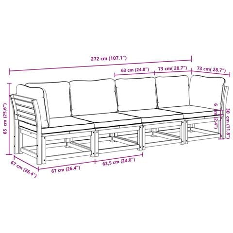 Set Salotto da Giardino 4pz con Cuscini Legno Massello Acacia - Foto 7