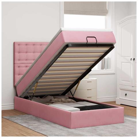 Struttura Letto Pouf con Materassi Rosa 100x200 cm Velluto - Foto 2