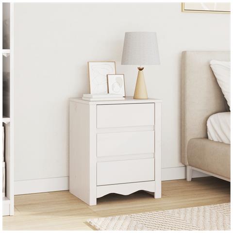 "Comodino  ""DRAMMEN"" Bianco 45x35x56 cm in Legno solidale di Pino" - Foto 2