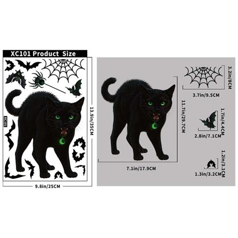 Adesivo Per Vetro Statico A Forma Di Gatto Nero E Pipistrello - Confezione Da 2, Decorazione Di Halloween - Foto 3