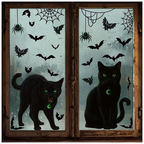 Adesivo Per Vetro Statico A Forma Di Gatto Nero E Pipistrello - Confezione Da 2, Decorazione Di Halloween - Foto 1