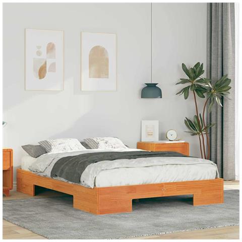 Struttura letto a terra Marrone Legno di pino massello - Foto 2