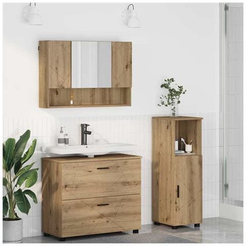 Set di mobili per il bagno con porta 3 pcs rovere artigianale - Foto 2