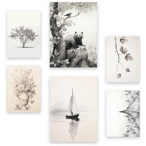 Set Di 4 Stampe Lamini Di Disegni E Schizzi A Una Linea Donne Poster Nordico Dei Volti Nudi Corpi Al Naturale Tavolo Senza Cornice A4 - Foto 1