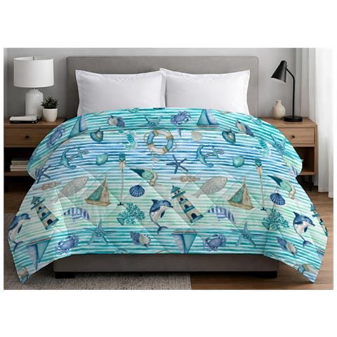 Trapuntino Piumino Estivo Primaverile 100gr Mq Leggero Disegno Mare Matrimoniale Azzurro - Foto 1