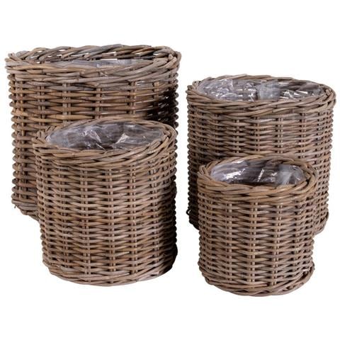 Set Di 4 Cesti Bogor Rotondi In Rattan Kubu Naturale - Misure Assortite - Foto 1