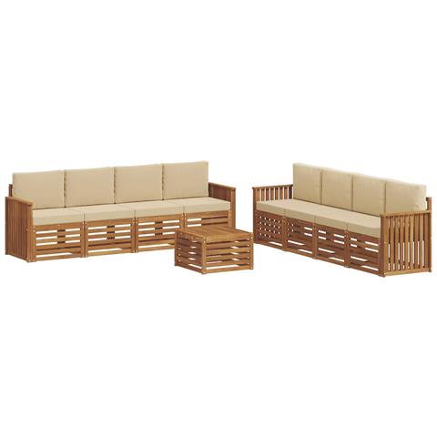 Set divani 9 pcs Naturale e Beige Legno di Acacia Massello - Foto 1