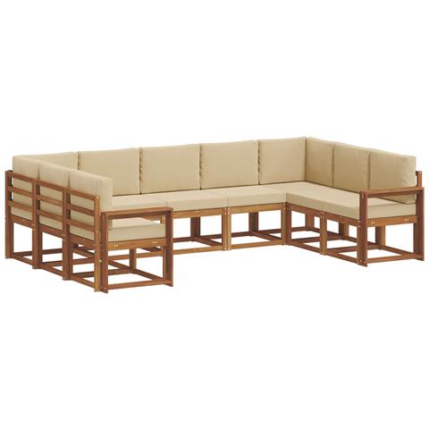 Set di divani da esterno con cuscino 9 pcs Naturale e Beige - Foto 1