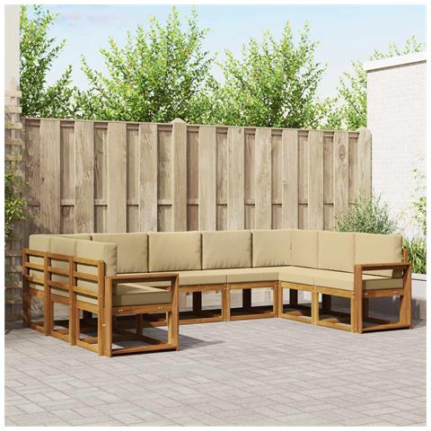 Set di divani da esterno con cuscino 9 pcs Naturale e Beige - Foto 2