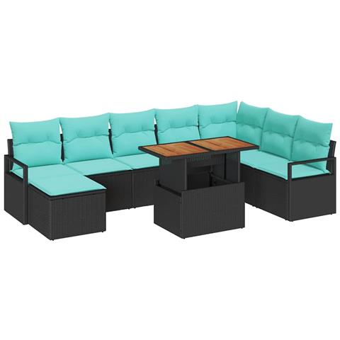Set da Pranzo per Giardino con cuscino 9 pcs Nero e Verde acqua - Foto 1