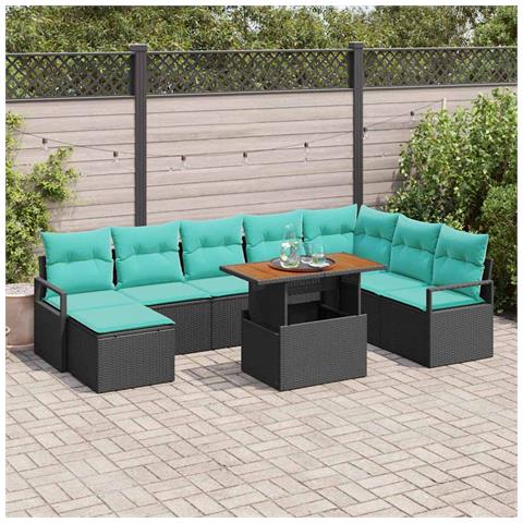 Set da Pranzo per Giardino con cuscino 9 pcs Nero e Verde acqua - Foto 2