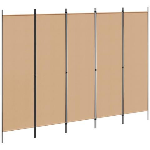 Paravento a 5 Pannelli Beige 250 x 180 cm Tessuto - Foto 1