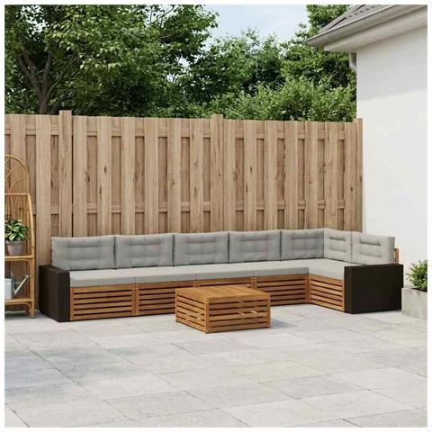 Set di divani da esterno 7 pcs Naturale e Grigio Chiaro - Foto 2