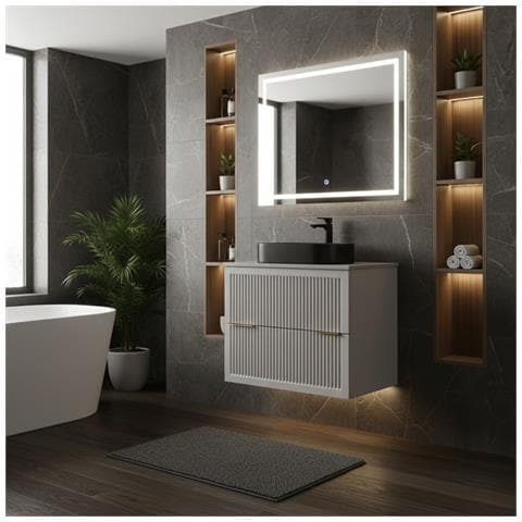 Mobile da bagno nero 80 cm, Senza piano d'appoggio, MDF, Disponibile in 3 colori, 2 ampi cassetti con chiusura ammortizzata - Foto 5