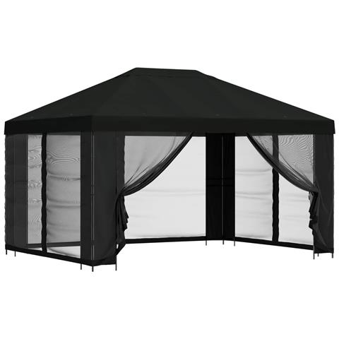 Gazebo con pareti laterali 4 × 3 m Nero Poliestere e Acciaio - Foto 1