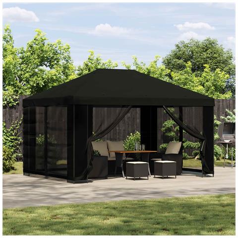 Gazebo con pareti laterali 4 × 3 m Nero Poliestere e Acciaio - Foto 2