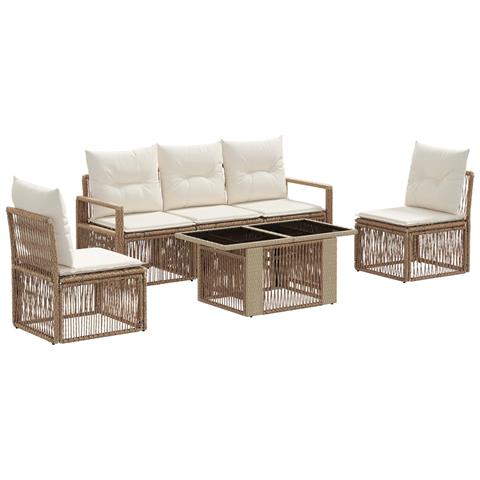 Set Divano da Giardino 6 pz Beige e Bianco Crema polyrattan - Foto 1