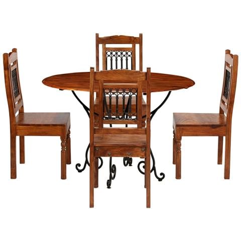 Set Tavolo Da Pranzo 5 Pz Legno Massello Di Acacia E Sheesham - Foto 1