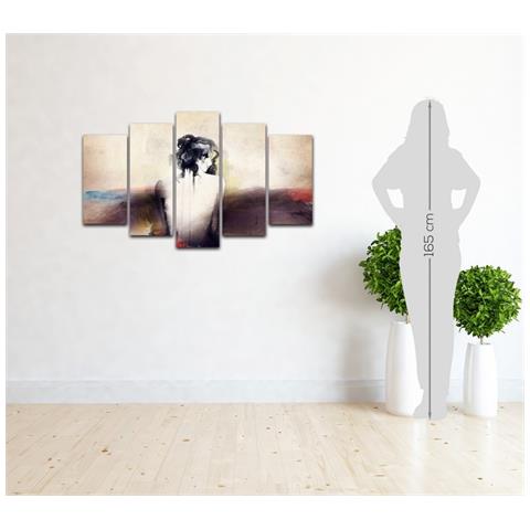 Quadro Girl, Decorazione Da Parete, Arte, 5 Pezzi, Da Soggiorno, Camera, Multicolore In Legno Di Pino, Poliestere, 100 X 3 X 60 Cm - Foto 2