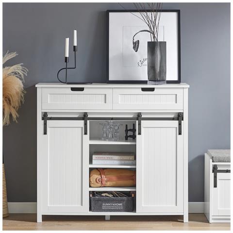 Mobile Da Cucina Credenza Con Ante Scorrevoli Credenza Buffet Cassettiera Bianca 104x35x93cm Fsb74-w Sobuy - Foto 5