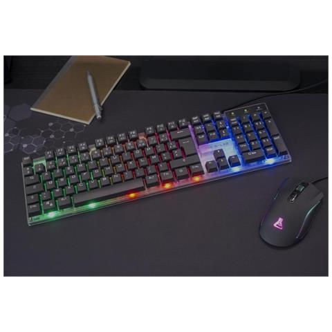 Combo Yttrium tastiera Mouse incluso Gaming USB AZERTY Francese Nero, Trasparente - Foto 3