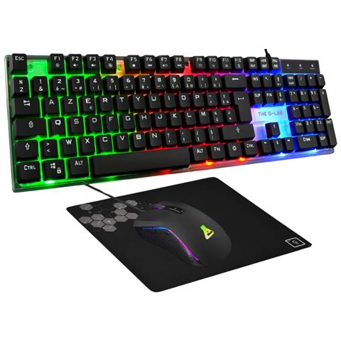 Combo Yttrium tastiera Mouse incluso Gaming USB AZERTY Francese Nero, Trasparente - Foto 1