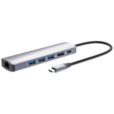 Docking station /hub multiporta USB-C PD 6 in 1 4K Porta USB 3.2 Gen 1 Type-C maschio a HDMI (4K a 60 Hz), tre porte USB-A (5 Gbps), porta di alimentazione USB-C (100 W) e porta Gigabit RJ45, alluminio, argent - Foto 3