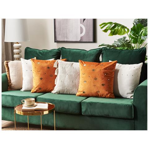 Set Di 2 Cuscini Aeonium Velluto 45 X 45 Cm Arancione Trama Astratta - Foto 1